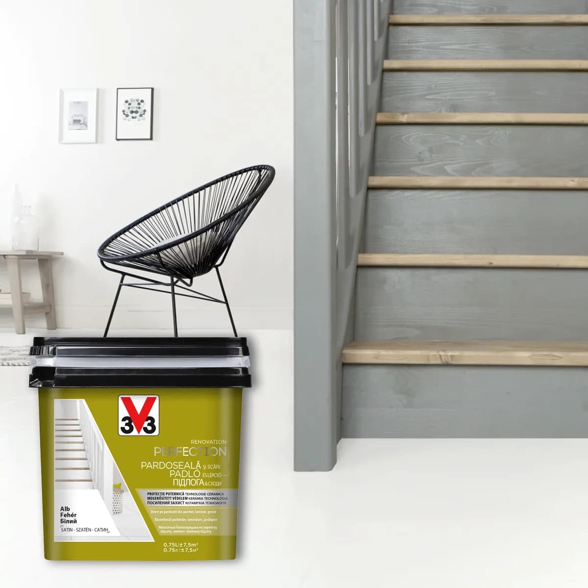 V33 RENOVATION - vopsea direct pe gresie, pardoseală de interior, lemn, suprafețe laminate – pe bază de apă, aspect satinat 2