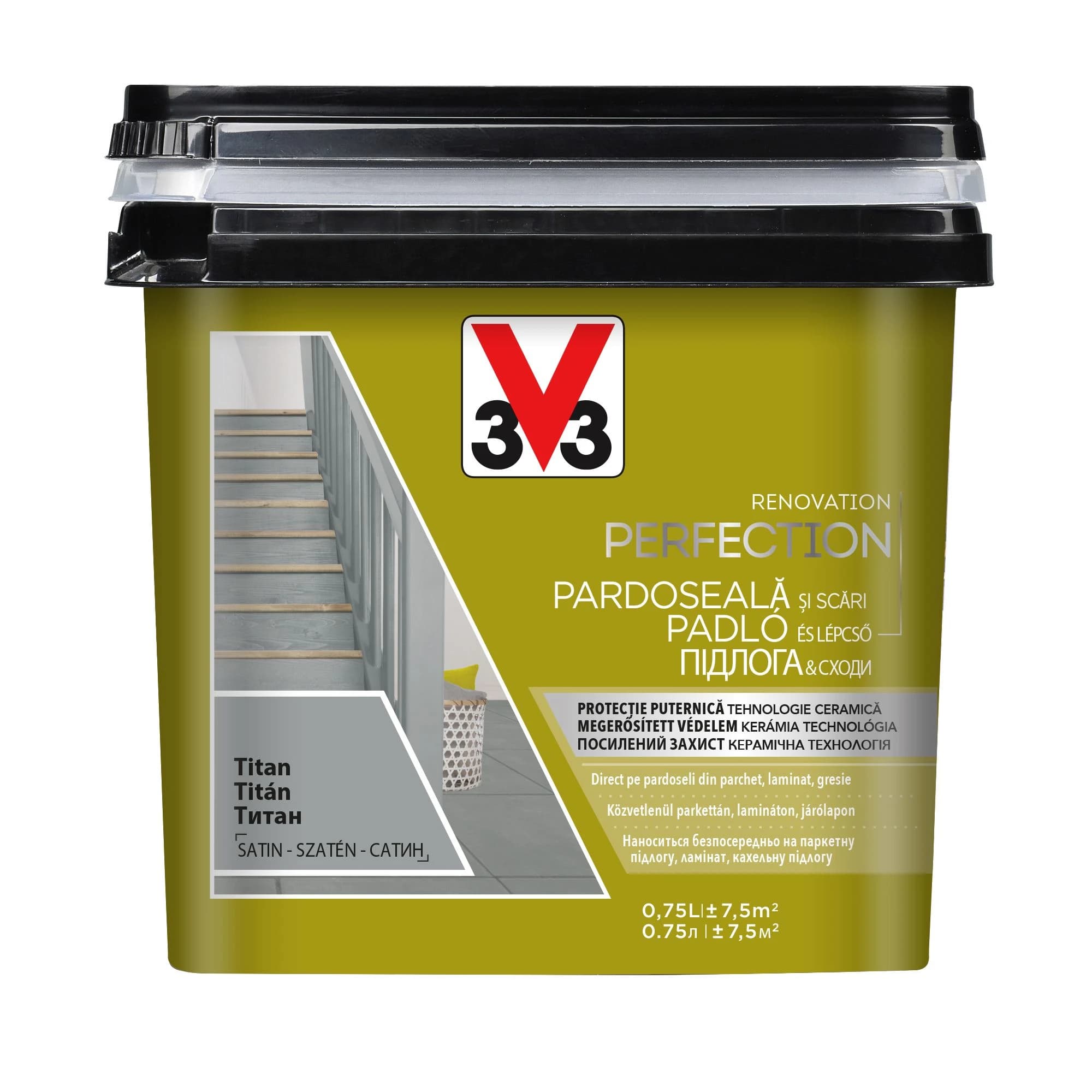 V33 RENOVATION - vopsea direct pe gresie, pardoseală de interior, lemn, suprafețe laminate – pe bază de apă, aspect satinat 4