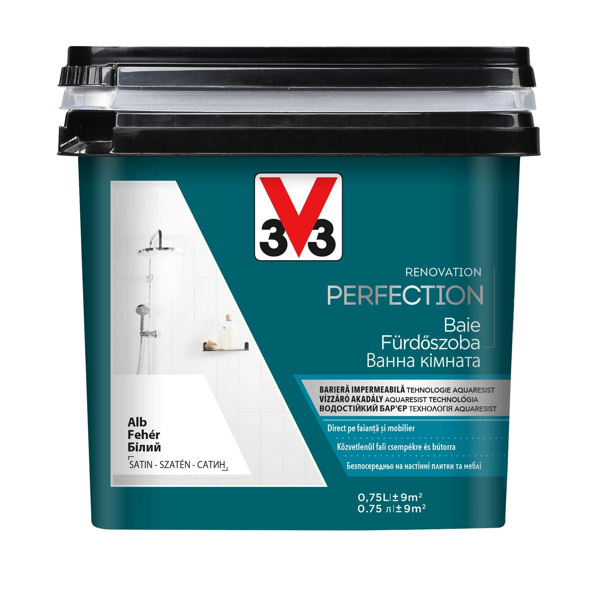 V33 RENOVATION – vopsea pentru faianță și mobilier de baie – pe bază de apă cu aspect satinat